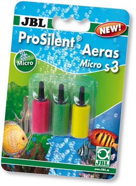 JBL ProSilent Aeras Micro S3 - Farbiges 3er Set Ausströmersteine für feine Luftblasen in Aquarien.