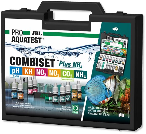 JBL PROAQUATEST COMBISET Plus NH4 - Testkoffer für die wichtigsten Wasserwerte in Süßwasser-Aquarien inkl. Ammonium-Test.