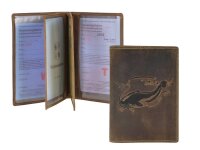 Ausweisetui Leder 12x16cm 3teilig mit Fisch-Prägung "Vintage" antikbraun Wels
