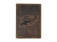Ausweisetui Leder 12x16cm 3teilig mit Fisch-Prägung "Vintage" antikbraun Wels