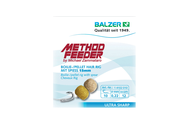 Balzer Feedermaster Method Feeder Hair Rig  mit Speer 15mm Gr.10/0,22mm